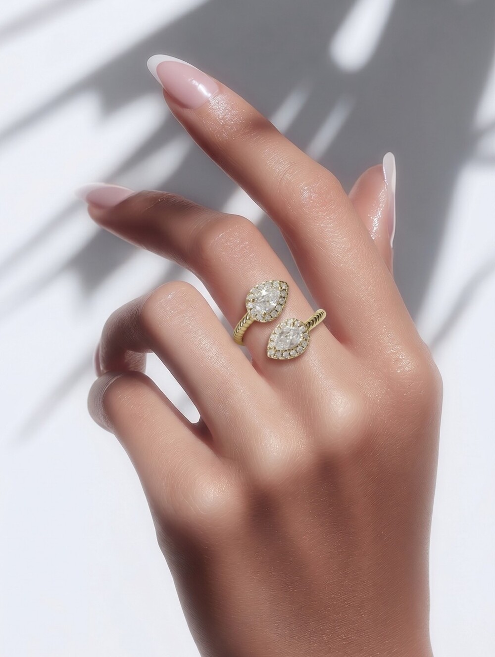 14K Gold Pear Cut CZ Teardrop Ring Toi et Moi Size 6 🆕